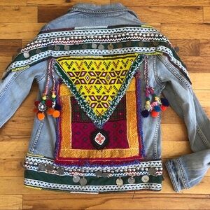 custommade beaded pompom coin embellished jean jkt